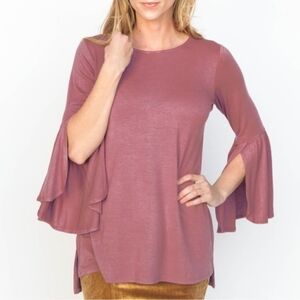 NWOT Agnes & Dora Bell Sleeve Tunic Mauve Shadow Slub Jersey Knit Keyhole Size L